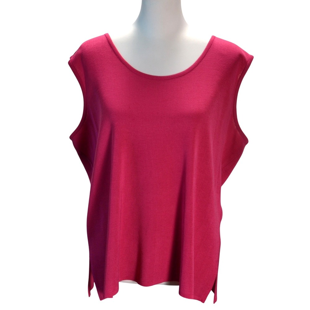 Ming Wang Sleeveless Knit Tank Top Casual Spring Pink Side Slit Acrylic Shell